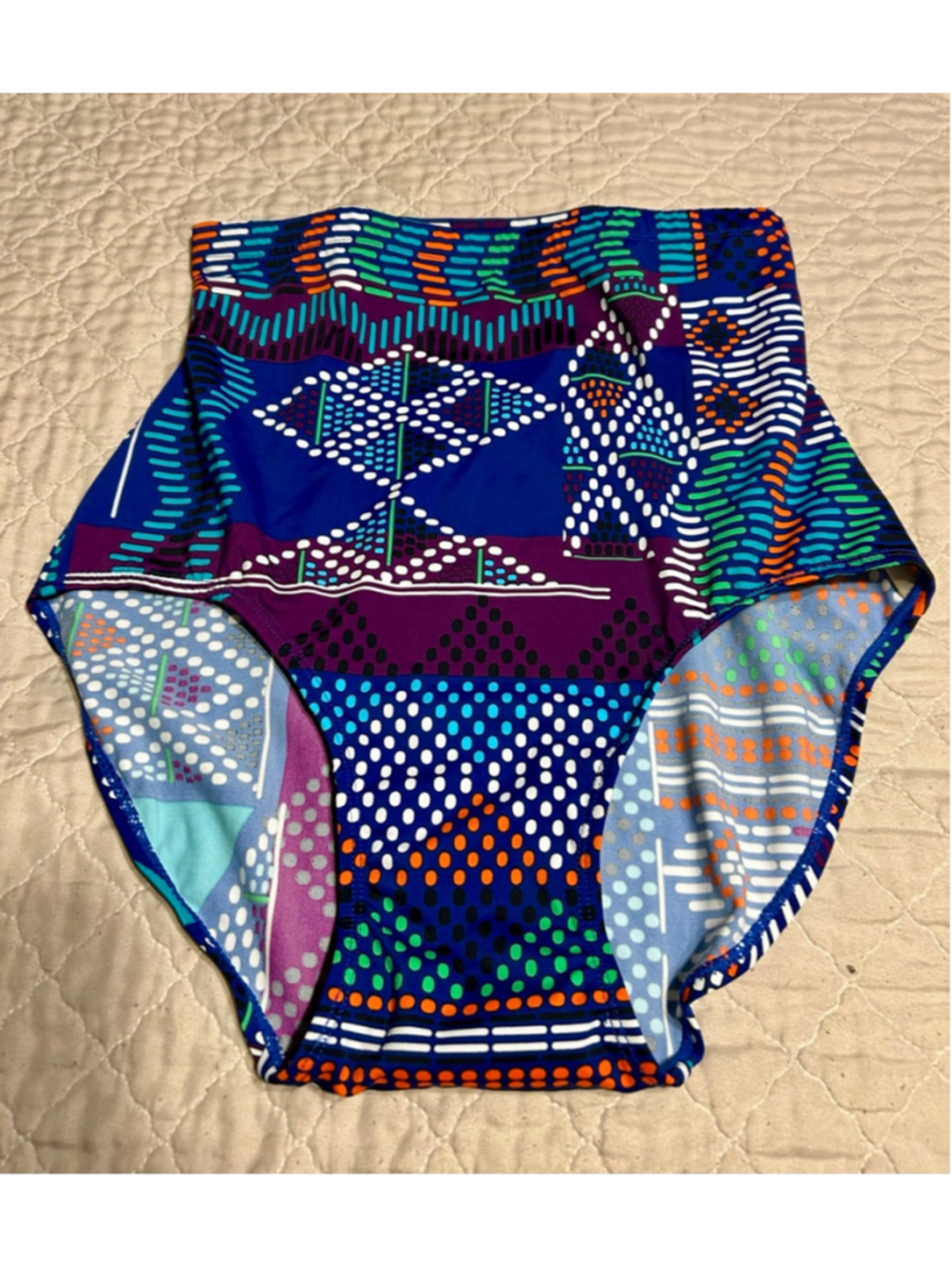 Women's Roaman's Blue Purple Patterned High-Waist Bikini Bottom 14W